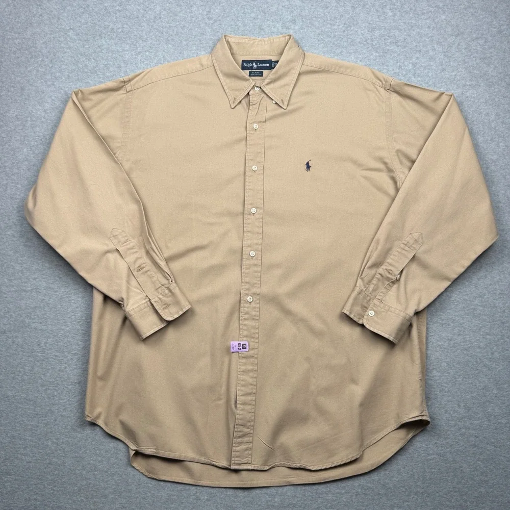 Polo Ralph Lauren Blaire Mens XL Tan Khaki Cotton Button Down Shirt Long Sleeve